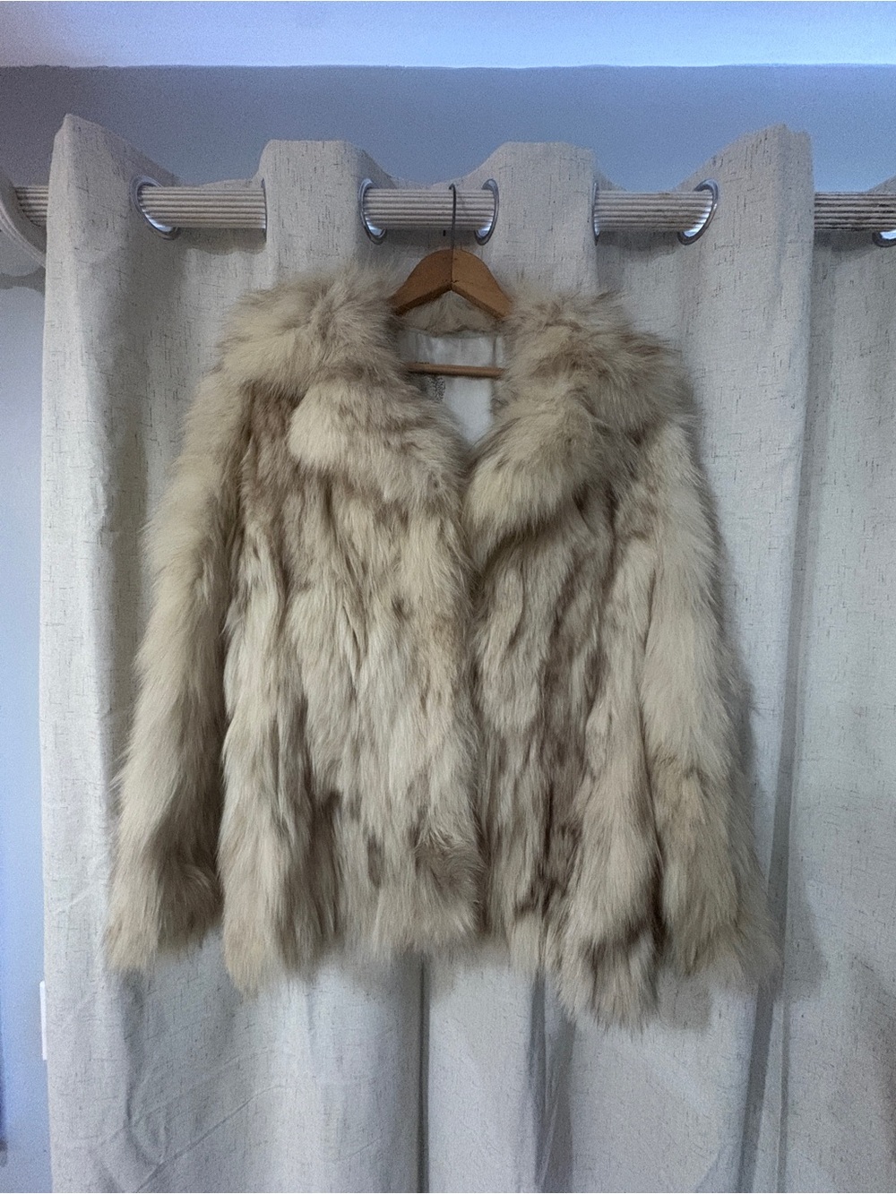 Beige Fox Fur Jacket Fits a M Waist Length - Women Jackets & Coats